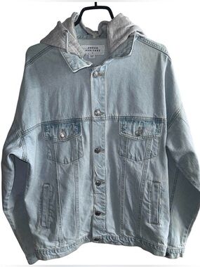 URBAN HERITAGE Oversized Denim Jacket with Fleece Hood Size M